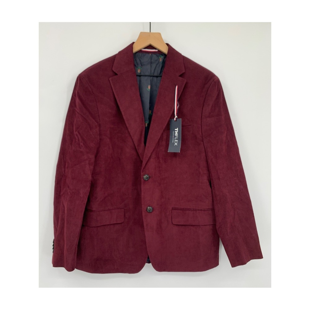 Tommy Hilfiger Corduroy Blazer Mens 42S Burgundy Holiday Christmas NEW Read